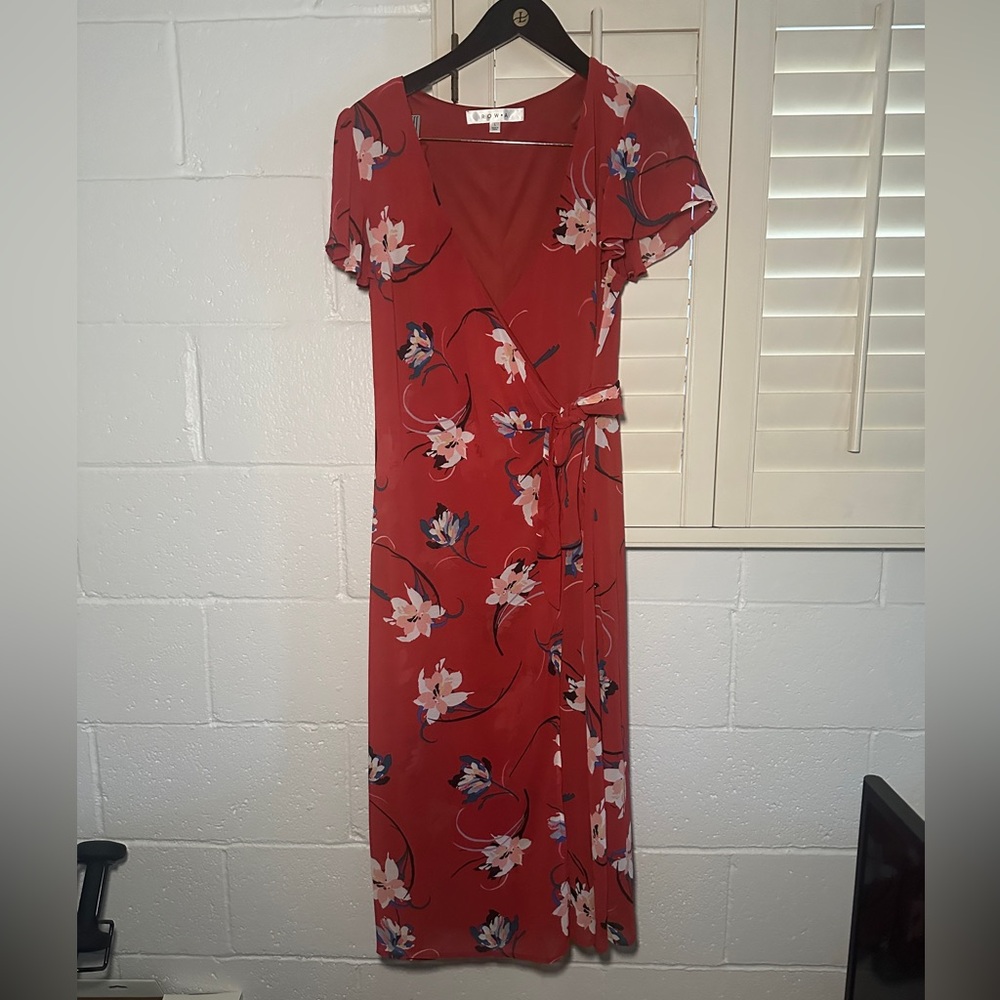 Row A Floral Red Wrap Dress